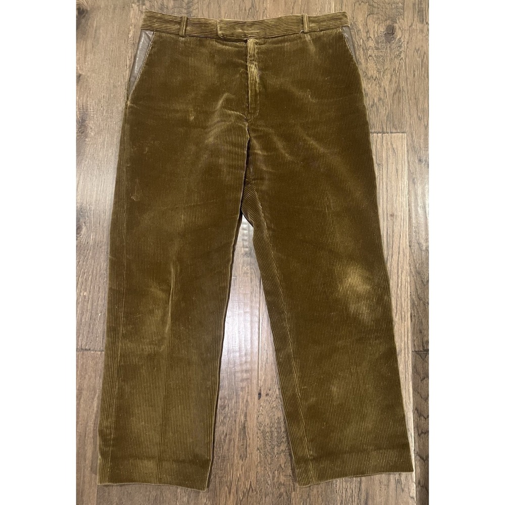 Vtg Orvis Men's Pants Brown Corduroy Leather Trim Size 39x30 Made in England